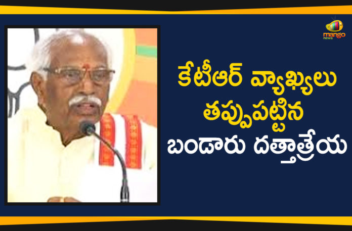 Bandaru Dattatreya, Bandaru Dattatreya Condemns KTR comments, bjp, BJP Leader Bandaru Dattatreya Condemns KTR, BJP Leader Bandaru Dattatreya Condemns KTR comments, Dattatreya Condemns KTR comments, Latest Political News, Mango News Telugu, Telangana BJP, Telangana Political News, Telangana Politics, TRS Working President KTR
