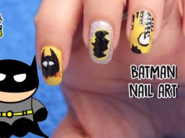 Batman Nail Art,BATMAN,nails,art,CARTOON,character,tutorials,#DIY,#CoolKids,kids,girls,boys,superhero,haloween,fictional,comic,book,brush,tools,dotting tool,nailart tools,dc comics,color,black,White,yellow,I'm Batman,Glossy Nails,Gotham city,pretty,design,easy,simple,home
