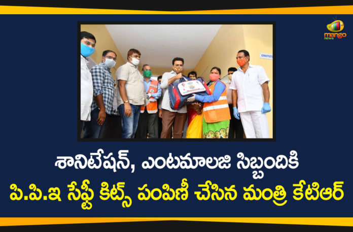Coronavirus, COVID-19, KTR, KTR Distributed PPE Kits, Minister KTR, Minister KTR has Distributed Safety PPE Kits, Minister KTR Latest News, PPE Kits to Sanitation and Entomology Workers, telangana, Telangana Coronavirus