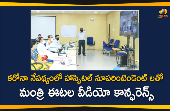 Coronavirus, COVID-19, Eatala Rajender, Minister Eatala Rajender, Minister Eatala Rajender Video Conference, Minister Eatala Rajender Video Conference on Corona and Seasonal Diseases, telangana, Telangana Coronavirus, Telangana Coronavirus Cases, Telangana Health Minister Eatala Rajender
