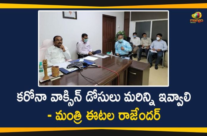 coronavirus vaccine distribution, COVID 19 Vaccine, Covid-19 Vaccination Distribution, Covid-19 Vaccination Drive, Covid-19 Vaccine Distribution, Covid-19 Vaccine Distribution News, Covid-19 Vaccine Distribution updates, Distribution For Covid-19 Vaccine, Mango News, Minister Eatala Rajender, Minister Eatala Rajender Participated in Video Conference, na Corona Vaccination Drive, telangana government, Vaccine Distribution, Video Conference held by Union Minister for Health
