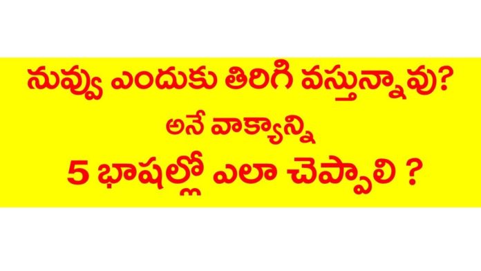 నువ్వు ఎందుకు తిరిగి వస్తున్నావు? అనే వాక్యాన్ని 5 భాషల్లో ఎలా చెప్పాలి?,English,Tamil,KVR Institute,Kannada,Hindi,malayalam,spoken english through telugu,english through telugu,learn english through telugu,learn tamil through telugu,learn kannada through telugu,learn malayalam through telugu,learn hindi through telugu,english grammar through telugu,hindi grammar through telugu,tamil grammar through telugu,malayalaym grammar through telugu,kvr institute channel