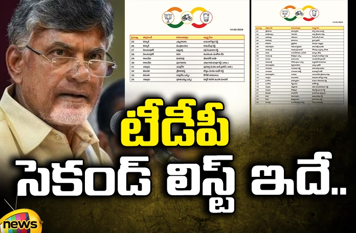 TDP announced candidates for another 34 seats TDP Announced Candidates For Another 34 Seats, TDP Announced Candidates, TDP Announced 34 Seats, Ap State, Assembly Elections, TDP, Janasena, Chandrababu Naidu, Pawan Kalyan, CM Jagan, Second List, Mango News, Mango News Telugu