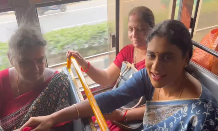 Sharmila Who Traveled In RTC Bus Is The Reason, Sharmila Traveled In RTC Bus, Sharmila Traveled In Bus, APCC Chief Ys Sharmila, Sharmila Traveled In Bus, Sharmila Traveled In RTC Bus.. Is The Reason!, Ys Sharmila Tour, Free Bus Scheme, TDP, YCP, Andhra Pradesh, AP Live Updates, AP Politics, Political News, Live Updates, Breaking News, Headlines, Live News, Mango News, Mango News Telugu