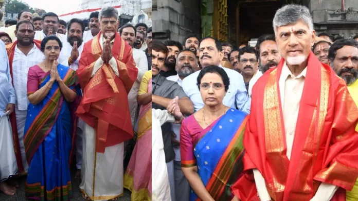 On The Occasion Of Tirumala Brahmotsavam CM Chandrababus Couple Presented Silk Clothes To Shri Venkateswara Swami, Silk Clothes To Shri Venkateswara Swami, Tirumala Brahmotsavam Updates, Tirumala Brahmotsavam News, CM Chandrababu’s Couple Presented Silk Clothes To Shri Venkateswara Swami, Srivari Pattu Vastralu, Tirumala Brahmotsavam, Thirumala Laddu Issue, Varahi Declaration, TTD, Tirumala, Tirumala Tirupati, Venkateswara Swamy, Tirupati, Latest Tirupati News, Andhra Pradesh, AP Live Updates, Live Updates, Breaking News, Headlines, Live News, Mango News, Mango News Telugu