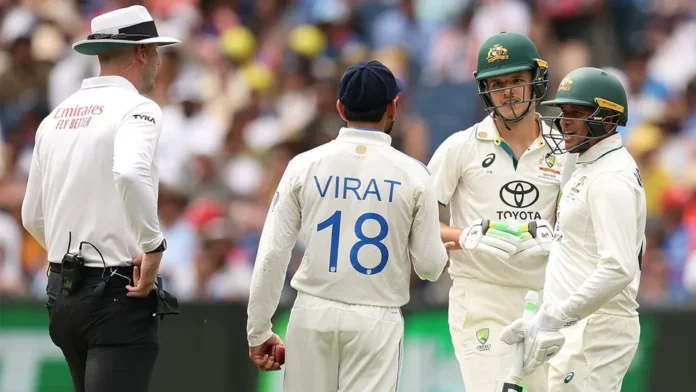 Aggressive Kohli Faces ICC Action Fine And Demerit Point Add To Woes, Demerit Point Add To Woes, Aggressive Kohli Faces ICC Action Fine, ICC Action Fine, Kohli Faces ICC Fine, Fine To Kohli, Border Gavaskar Trophy 2024, ICC Demerit Points, Kohli Aggression Debate, Sam Constas Controversy, Virat Kohli Fined, World Test Championship Race, India Vs Australia, Team India, Austarlia, Test Cricket, WTC Final, Border Gavaskar Trophy, IND Vs AUS, IND Vs AUS Test Series, Cricket, Latest Cricket News, Cricket Live Updates, India, BCCI, Sports News, Sports Live Updates, Mango News, Mango News Telugu