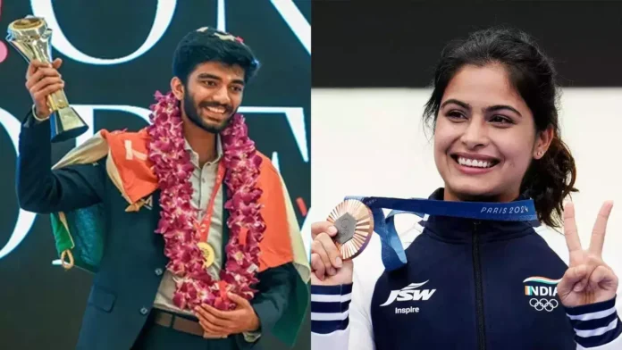 The Historic Moment Four Star Athletes Honored With Dhyan Chand Khel Ratna, The Historic Moment Four Star Athletes, Four Star Athletes, Four Star Athletes Honored With Dhyan Chand Khel Ratna, Dhyan Chand Khel Ratna 2024, Gukesh Kumar, Indian Athletes, Manu Bhaker, Sports Awards, National News, International News, India, Live Updates, Breaking News, Headlines, Live News, Mango News, Mango News Telugu