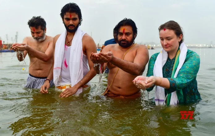 Maha Kumbh Mela Pawan Kalyan Nara Lokesh Venkaiah Naidu Families Perform Holy Dip