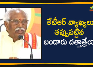 Bandaru Dattatreya, Bandaru Dattatreya Condemns KTR comments, bjp, BJP Leader Bandaru Dattatreya Condemns KTR, BJP Leader Bandaru Dattatreya Condemns KTR comments, Dattatreya Condemns KTR comments, Latest Political News, Mango News Telugu, Telangana BJP, Telangana Political News, Telangana Politics, TRS Working President KTR