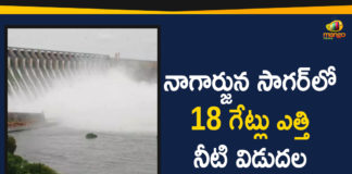 Mango News Telugu, Nagarjuna Sagar 18 Gates Lifted, Nagarjuna Sagar 18 Gates Lifted Again, Nagarjuna Sagar 18 Gates Lifted Again To Discharge Huge Flood, Nagarjuna Sagar 18 Gates Lifted To Discharge Huge Flood, Political Updates 2019, telangana, Telangana Breaking News, Telangana Political Live Updates, Telangana Political Updates, Telangana Political Updates 2019