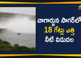 Mango News Telugu, Nagarjuna Sagar 18 Gates Lifted, Nagarjuna Sagar 18 Gates Lifted Again, Nagarjuna Sagar 18 Gates Lifted Again To Discharge Huge Flood, Nagarjuna Sagar 18 Gates Lifted To Discharge Huge Flood, Political Updates 2019, telangana, Telangana Breaking News, Telangana Political Live Updates, Telangana Political Updates, Telangana Political Updates 2019