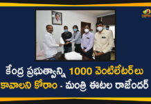 Central Govt to Arrange 1000 Ventilators for Covid Treatment, Coronavirus, Covid Treatment, COVID-19, Etala Rajender, Health Minister Etala Rajender, India COVID 19 Cases, Minister Etala Rajender, telangana, Telangana Coronavirus, Telangana Coronavirus Deaths, Total COVID 19 Cases, Ventilators for Covid Treatment