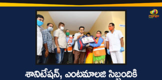 Coronavirus, COVID-19, KTR, KTR Distributed PPE Kits, Minister KTR, Minister KTR has Distributed Safety PPE Kits, Minister KTR Latest News, PPE Kits to Sanitation and Entomology Workers, telangana, Telangana Coronavirus