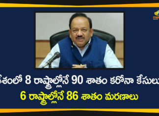 దేశంలో 8 రాష్ట్రాల్లోనే 90 శాతం కరోనా కేసులు, 6 రాష్ట్రాల్లోనే 86 శాతం మరణాలు coronavirus news, national news, Union Health Minister, Union Health Minister DR Harsh Vardhan, Union Health Minister DR Harsh Vardhan Chairs 18th Meeting, Union Health Minister DR Harsh Vardhan On COVID 19, Union Health Minister Meeting With Ministers