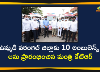 10 Ambulance Vehicles under Gift a Smile, Gift a Smile, gift a smile ambulance, Gift A Smile campaign, gift a smile ktr, IT and Industries Minister KTR, KTR Gift A Smile Program, KTR on Gift A Smile Program, Minister KTR, Minister KTR Inaugurated 10 Ambulance Vehicles
