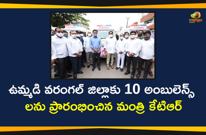 10 Ambulance Vehicles under Gift a Smile, Gift a Smile, gift a smile ambulance, Gift A Smile campaign, gift a smile ktr, IT and Industries Minister KTR, KTR Gift A Smile Program, KTR on Gift A Smile Program, Minister KTR, Minister KTR Inaugurated 10 Ambulance Vehicles