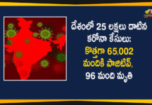 దేశంలో 25 లక్షలు దాటిన కరోనా కేసులు: కొత్తగా 65,002 మందికి పాజిటివ్, 996 మంది మృతి Corona Positive Cases Cross 25 Lakh Mark In India and Death Toll Reaches to 49036