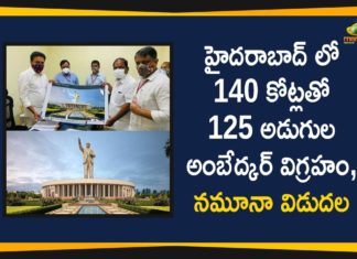 125 Feet Ambedkar Statue, 125-feet tall Ambedkar statue in Hyderabad, Ambedkar statue design unveiled, Hyderabad 125 Feet Ambedkar Statue, Koppula Eshwar, Koppula Eshwar Unveiled Design of 125 Feet Ambedkar Statue, KTR, KTR unveils final design of mammoth Ambedkar statue, Minister Koppula Eshwar, Minister KTR