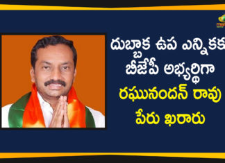BJP Announces M Raghunandan Rao As a Candidate for Dubbaka, Dubbaka By election, M Raghunandan Rao