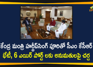 CM KCR Meets Union Civil Aviation Minister Hardeep Singh Puri At Delhi,Telangana CM KCR Meets Hardeep Puri,Seeks Sanction Of Six New Airports,CM KCR Urges Union Aviation Min To Expedite Setting Up Of 5 Airports In Telangana,Telangana,CM KCR Latest News,Mango News,Mango News Telugu,CM KCR Meets Union Civil Aviation Minister,CM KCR Meets Minister Hardeep Singh Puri At Delhi,CM KCR Meets Minister Hardeep Singh Puri,Telangana CM KCR Meets Hardeep Puri,CM KCR Meets With Union Minister Hardeep Singh Puri In Delhi,CM KCR Delhi Tour,Delhi,CM KCR Delhi Tour To Meet Minister Hardeep Singh Puri,CM KCR Delhi Tour Latest Updates,Union Civil Aviation Minister Hardeep Singh Puri