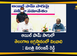 ఆయిల్ పామ్ సాగుతో కలిగే లాభాలను రైతులకు అర్ధమయ్యేలా వివరించాలి-మంత్రి నిరంజన్ రెడ్డి Agriculture Minister Singireddy Niranjan Reddy, Mango News, Minister Singireddy Niranjan Reddy, Oil Palm, Oil Palm Cultivation, Oil Palm Cultivation In Telangana, Oil Palm Cultivation In Telangana State, Oil Palm In Telangana, Singireddy Niranjan Reddy, Singireddy Niranjan Reddy Held Review Meeting, Singireddy Niranjan Reddy Held Review Meeting on Oil Palm Cultivation, Telangana Minister Singireddy Niranjan Reddy