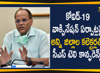 Distribution For Covid-19 Vaccine, First Batch of Covishield Corona Vaccine, Mango News, Somesh Kumar, Telangana Corona Vaccine, Telangana CS, Telangana CS Somesh Kumar, Telangana CS Somesh Kumar Holds Review Meeting On Frame Work For Action Plan On Road Safety, Telangana CS Somesh Kumar Review Over Covid 19 Vaccination, Telangana Receives First Batch of Covishield, Vaccine Distribution