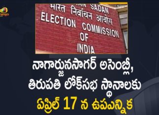 By-election, MangoNews, Nagarjuna Sagar, Nagarjuna Sagar Assembly By-election, Nagarjuna Sagar Assembly By-election will be Held on April 17, Nagarjuna Sagar By Election Date, Nagarjuna Sagar By Election Date 2021, Tirupati, Tirupati and Sagar by-polls, Tirupati and Sagar by-polls scheduled, Tirupati Loksabha, Tirupati Loksabha By-election, Tirupati Loksabha By-election Date, Tirupati Loksabha By-election News, Tirupati Loksabha By-election will be Held on April 17