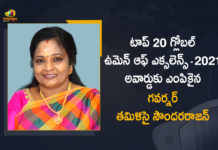 Global Women of Excellence-2021 Award, Governor selected for global women, Governor Tamilisai Soundararajan, Honour for Tamilisai Soundararajan, Mango News, Soundararajan Selected for Top-20 Global Women, Tamilisai Soundararajan, Tamilisai Soundararajan Selected for Top-20 Global Women, telangana governor, Telangana Governor Tamilisai Soundararajan, Top-20 Global Women of Excellence-2021 Award