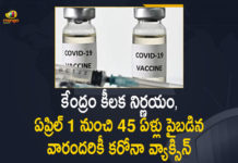 కరోనా వ్యాక్సిన్ పంపిణీపై కీలక నిర్ణయం, ఏప్రిల్ 1 నుండి 45 ఏళ్లు దాటిన అందరికీ వ్యాక్సిన్ Corona Vaccination Drive, Corona Vaccination Programme, coronavirus vaccine distribution, COVID 19 Vaccine, Covid Vaccination, Covid vaccination in India, Covid-19 Vaccination Distribution, Covid-19 Vaccination Drive, Covid-19 Vaccine Distribution, Covid-19 Vaccine Distribution News, Covid-19 Vaccine Distribution updates, Distribution For Covid-19 Vaccine, India Covid Vaccination, Mango News, Vaccine Distribution