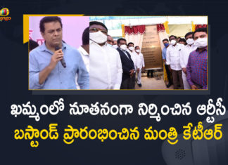 Khammam, KTR inaugurate new bus stand in Khammam, KTR inaugurate new bus stop in Khammam, KTR to inaugurate development works, KTR to inaugurate new bus stop in Khammam, KTR to inaugurate ₹418 crore worth works in Khammam, Mango News, Minister KTR, Minister KTR Inaugurates the Newly Constructed Bus Stand, Minister KTR Inaugurates the Newly Constructed Bus Stand in Khammam, Minister KTR Inaugurates the Newly Constructed Bus Stand in Khammam Town, new bus stop in Khammam, Telangana Double bedroom houses