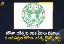 Covid Treatment, Covid Treatment Licenses, Five Hyderabad hospitals barred from Covid treatment, Five Private Hospitals Lose Permission to Treat Covid-19, Hospitals Violating Treatment Protocols, Licenses Cancelled for Hospitals Violating Treatment Protocols, Mango News, Telangana Govt, Telangana Govt Cancelled Covid Treatment Licenses, Telangana Govt Cancelled Covid Treatment Licenses of 5 Hospitals, Telangana Govt Cancelled Covid Treatment Licenses of 5 Hospitals for Violating Treatment Protocols, Treatment Protocols
