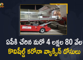 Another 4 Lakh 80 Thousand Covishield Corona Vaccine Doses Reached to AP,Andhra Pradesh,Andhra Pradesh Department of Health,AP Corona Latest Updates,AP Corona Updates,Ap Coronavirus Cases Today,ap coronavirus updates district wise,COVID-19,Total Corona Cases In AP,AP COVID-19 Updates Today,Mango News,Mango News Telugu,Covid-19 in AP,Covishield,Covishield Corona Vaccine Doses,Covid-19 vaccine doses,Coronavirus Vaccine,Coronavirus Vaccine updates,4 Lakh 80 Thousand Covishield Corona Vaccine Doses,4 Lakh 80 Thousand Covishield Vaccine Doses Reached to AP,AP Covishield Vaccine Doses