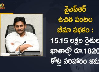 AP CM YS AP CM credits Rs 1820.23 Cr under YSR Free Crop Insurance, AP CM YS Jagan, AP CM YS Jagan Launches YSR Free Crop Insurance Scheme Today, AP CM YS Jagan Releases Rs 1820 Crore Under YSR Free Crop Insurance Scheme, CM Jagan credits Rs 1820 crore crop insurance, YS Jagan disburses YSR Free Crop Insurance Scheme, YS Jagan Releases Rs 1820 Crore Under YSR Free Crop Insurance Scheme, YSR Free Crop Insurance Scheme, YSR Free Crop Insurance Scheme Funds, YSR Free Crop Insurance Scheme News, YSR Free Crop Insurance Scheme Updates Jagan Releases Rs 1820 Crore Under YSR Free Crop Insurance Scheme