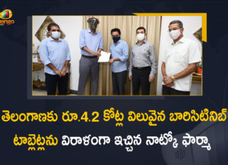 Natco Pharma Limited Committed to Donate Rs 4.2 Crore Worth Baricitinib Tablets to Telangana,Mango News,Mango News Telugu,Minister for IT,Industries,Natco donates Rs 4.2 Crore Worth Baricitinib tabs,Hyderabad News,Natco Pharma,Natco Pharma's Baricitinib tablet,Natco donates 14L Baricitinib tabs,Natco Pharma Donates Baricitinib tablets,Natco Pharma Limited Committed to Donate Rs 4.2 Crore Worth Baricitinib Tablets,Natco Pharma Limited Committed,Natco Pharma Donate Rs 4.2 Crore Worth Baricitinib Tablets,Baricitinib Tablets Donation,Natco Pharma Donation,Natco Pharma Rs 4.2 Crore Worth Baricitinib Tablets Donation,Rs 4.2 Crore Worth Baricitinib Tablets,Telangana,Telangana News