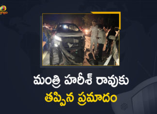 Harish escapes unhurt as convoy meets with minor mishap, Harish Rao Convoy Meets with Accident, Harish Rao escapes unhurt, Harish Rao escapes unhurt after convoy meets with accident, Harish Rao escapes unhurt in accident, Mango News, Minister Harish Rao, Minister Harish Rao Convoy Meets with Accident, Minister Harish Rao Convoy Meets with Accident Escapes Unhurt, Telangana Finance Minister T Harish Rao, Telangana Minister Harish Rao’s convoy meets with accident, Telangana minister’s convoy meets with accident