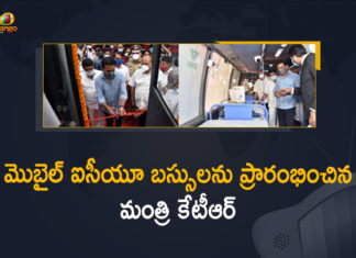 Hyderabad, KTR Inaugurated Mobile ICU Buses, KTR inaugurating mobile icu buse, KTR launches mobile ICU buses in Telangana, Mango News, Medical Unit Buses, Minister KTR, Minister KTR Inaugurated Mobile ICU Buses Initiative, Minister KTR Inaugurated Mobile ICU Buses Initiative in Hyderabad, Minister KTR Inaugurated Mobile ICU Buses Initiative in Hyderabad Today, Mobile ICU Buses, Telangana Min KTR launches mobile medical unit