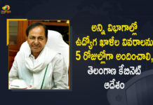 Mango News, telangana, Telangana Cabinet, Telangana Cabinet 2021, Telangana cabinet announces recruitment calendar, Telangana Cabinet doesn’t make any headway on job, Telangana Cabinet Key Decisions, Telangana Cabinet Orders Officials to Submit Vacancies List, Telangana Cabinet Orders Officials to Submit Vacancies List In All Departments, Telangana Cabinet Orders Officials to Submit Vacancies List In All Departments within 5 Days, Telangana CM Issues Order to Fill 50000 Job Vacancies, Telangana Vacancies List In All Departments, Vacancies List In All Departments