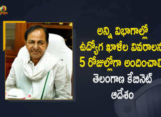 Mango News, telangana, Telangana Cabinet, Telangana Cabinet 2021, Telangana cabinet announces recruitment calendar, Telangana Cabinet doesn’t make any headway on job, Telangana Cabinet Key Decisions, Telangana Cabinet Orders Officials to Submit Vacancies List, Telangana Cabinet Orders Officials to Submit Vacancies List In All Departments, Telangana Cabinet Orders Officials to Submit Vacancies List In All Departments within 5 Days, Telangana CM Issues Order to Fill 50000 Job Vacancies, Telangana Vacancies List In All Departments, Vacancies List In All Departments