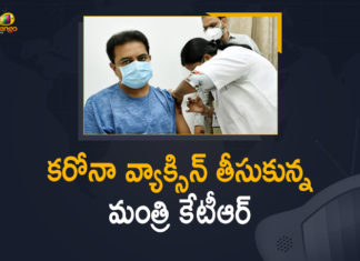 Corona Vaccination Drive, Corona Vaccination Programme, coronavirus vaccine distribution, COVID 19 Vaccine, Covid Vaccination, Covid-19 Vaccination Distribution, Covid-19 Vaccination Drive, KTR gets first dose of Covid vaccine, KTR Takes First Dose Covid Vaccine, Mango News, Minister KTR, Minister KTR Takes First Dose Covid Vaccine, Minister KTR Takes First Dose Covid Vaccine Today, Telangana Corona Vaccination, Telangana Corona Vaccination Drive, Telangana Minister KT Rama Rao