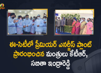 Hyderabad, Mango News, Ministers KTR, Premier Energies, premier energies limited, Premier Energies Plant, Premier Energies Plant at E-City, Premier Energies Plant at E-City in Hyderabad, Premier Energies starts production at E-City new plant, Premier Energies to invest Rs 500 cr in Hyderabad, Premier Energies unveils manufacturing facility, Premier Energies unveils manufacturing facility at E-City, Premier Energies unveils new facility at E-City Hyderabad, Sabitha Indra Reddy, Sabitha Indra Reddy Inaugurated Premier Energies Plant at E-City in Hyderabad