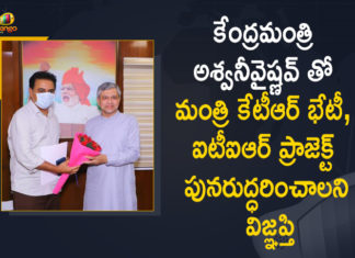 Minister KTR Meets Union IT and Railways Minister, Union IT and Railways Minister Ashwini Vaishnaw, New Delhi, Mango News, Telangana News, Telangana Breaking News, Minister KTR, Union Minister Ashwini Vaishnaw, Ashwini Vaishnaw, Railway Minister Ashwini Vaishnaw, Railway Minister of India 2021, Union IT Minister Ashwini Vaishnaw, New Delhi Latest News, KTR Meets Railways Minister Ashwini Vaishnaw