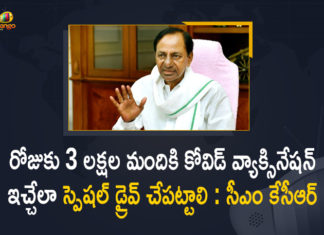 CM KCR Instructed Officials to Take up Special Covid Vaccination Drive to Vaccinate 3 Lakh People Daily, Coronavirus India Latest Update Live, Coronavirus news live updates, Countering COVID-19, COVID-19, KCR Instructed Officials to Take up Special Covid Vaccination Drive, Mango News, Special drive to vaccinate 3 lakh/day, Telangana CM K Chandrasekhar Rao, Telangana Coronavirus, Telangana Coronavirus Cases, Telangana Coronavirus Vaccination, Telangana govt to take up spl drive to vaccinate 3 lakh people, Telangana to vaccinate 3 lakh People
