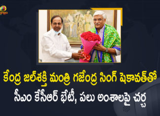 CM KCR Meets Union Jal Shakti Minister Gajendra Singh, CM KCR meets with Jal Shakti Minister Gajendra Singh, KCR Meets Union Jal Shakti Minister, KCR urges Jal Shakti Min to defer gazette notification, Mango News, New Delhi, Telangana CM K Chandrasekhar Rao, Telangana CM KCR Meets Union Jal Shakti Minister Gajendra Singh Shekavat, Telangana CM KCR Meets Union Jal Shakti Minister Gajendra Singh Shekavat at New Delhi, Telangana CM KCR Urges Union Jal Shakti Minister, Telangana CM Meets Gadkari, Union Jal Shakti Minister Gajendra Singh Shekavat