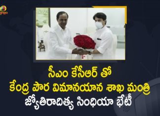 airports expansion in Telangana, airports expansion in Telangana news, CM KCR, Jyotiraditya Scindia Meets CM KCR, Jyotiraditya Scindia over airports expansion in Telangana, Mango News, Pragati Bhavan, Telangana CM KCR, Union Civil Aviation Minister Jyotiraditya Scindia, Union Civil Aviation Minister Jyotiraditya Scindia Meets CM KCR, Union Civil Aviation Minister Jyotiraditya Scindia Meets CM KCR at Pragati Bhavan