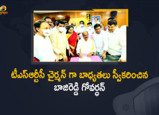 Baji Reddy Goverdhan, Bajireddy Govardhan takes charge as the new Chairman of TSRTC, Bajireddy takes charge as TSRTC Chairman, Hyderabad, Mango News, MLA Bajireddy Govardhan assumes charge as TSRTC Chairman, MLA Bajireddy Govardhan Takes Charge as TSRTC Chairman, MLA Bajireddy Goverdhan named TSRTC chairman, TRS MLA Bajireddy Govardhan Takes Charge as TSRTC Chairman, TRS MLA Bajireddy Govardhan Takes Charge as TSRTC Chairman Today, TSRTC, TSRTC Chairman