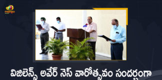 CS Somesh Kumar, CS Somesh Kumar Administered the Pledge on the Occasion of Vigilance Awareness Week, Fortnight of Vigilance Awareness, Mango News, Observance of Vigilance Awareness Week, Somesh Kumar, Somesh Kumar Administered the Pledge on the Occasion of Vigilance Awareness, Telangana CS, Telangana CS Somesh Kumar, Vigilance Awareness, Vigilance Awareness Week, Vigilance Awareness Week-2021