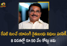 Eighth phase of Rythu Bandhu scheme, Mango News, Rythu Bandhu, Rythu Bandhu Distribution, Rythu Bandhu Funds Distribution, Rythu Bandhu Funds will be Distributed, Rythu Bandhu Funds will be Distributed from Tomorrow, Rythu Bandhu Funds will be Distributed from Tomorrow Total Rs 50000 Crore Deposited Till Now in 8 Installments, Rythu Bandhu Latest News, Rythu Bandhu Latest Update, Rythu Bandhu Money, Rythu Bandhu Money Distribution, Telangana Rythu Bandhu, Telangana Rythu Bandhu Scheme, Total Rs 50000 Crore Deposited Till Now in 8 Installments