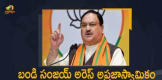 Bjp Chief Nadda Pans Trs Govt Over Sanjay’s Arrest, BJP National President JP Nadda, BJP National President JP Nadda Sensational Comments on TRS, BJP National President JP Nadda Sensational Comments on TRS Government, JP Nadda, JP Nadda on CM KCR, JP Nadda Sensational Comments on CM KCR, JP Nadda Sensational Comments on TRS Government, JP Nadda slams TRS govt on Telangana BJP chief arrest, Mango News, Nadda vows to pull down TRS govt