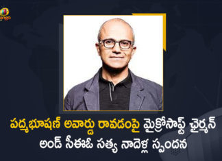 Alphabet’s Pichai, CEO Satya Nadella Says Honour to Receive Padma Bhushan Award, Honour to receive Padma Bhushan, Honour to receive Padma Bhushan says Microsoft CEO, Mango News, Microsoft CEO Satya Nadella thanks PM Modi, Microsoft Chairman and CEO Satya Nadella, Microsoft Chairman and CEO Satya Nadella Says Honour to Receive Padma Bhushan Award, Microsoft Satya Nadella On Getting Padma Bhushan, Microsoft’s Nadella, Satya Nadella thanks people of India for Padma Bhushan