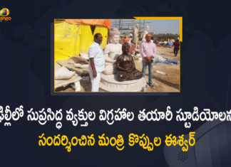 Minister Koppula Eshwar Visits Famous Idols Making Studios at Delhi Today